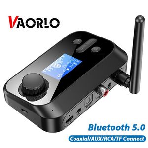 موصلات مستقبل مرسل محول اللاسلكي اللاسلكي Vaorlo مع دعم شاشة LCD بطاقة TF تشغيل واحد إلى اثنين من محول صوت Bluetooth