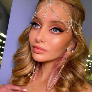 Hair Clips Stonefans Luxury Crystal Bridal Chain Forehead Jewelry Women Boho Headwear Rhinestone Tassel Headband Accesories Gift