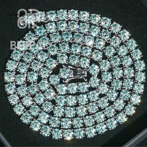 Venda direta da fábrica certificado GRA raro azul moissanite corrente sier ouro branco 5mm 6.5mm pulseira de tênis colar