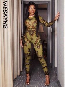 Kvinnors jumpsuits rompers faller outfits casual sexiga jumpsuits kvinnor trycker långärmad bodycon rompers jumpsuits damer khaki onepiece green overalls j230629