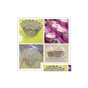 Cupcake Satış Pişirme Sarıcı Mor/Beyaz/Pembe Çevreleyen Kenar Cupcakes Damla Teslimat Ev Bahçe Mutfak Yemek Bar Bakeware Dhn8C