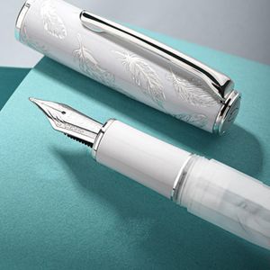 Pens New Hongdian N8 Fountain Pen White Feather Highend requintada EF F Nibs Literatura de Business Office Escrevia Presentes de caneta de tinta