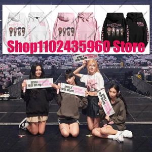 Kvinnors hoodies 2023 Kpop Pink Graphic Printed Hoodie Sweatshirt Girls 'Pullover Long Sleeve Winter Leisure Warm