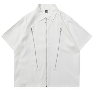 Camisas sociais masculinas Hip Hop Streetwear T-Shirt 2023 Men American Retro Zipper T-shirt Harajuku Cotton Casual T-Shirt Summer Short Sleeve Tops Tee 230629