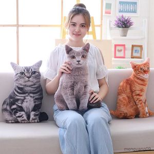 Cushion/Decorative 50CM Simulation Cat Shaped Washable Cotton Plush Stuffed Animal Shaped Cartoon Cute Cushion For Kids Adults R230630