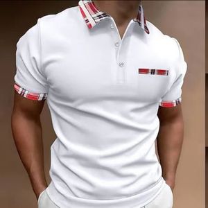 Mens Polos Summer Casual Man ShortSleeved Polo Shirt Plaid Lapel Minimalist Fashion Men Clothing Office Top 230629