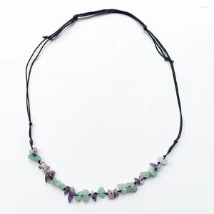 Chains Black Cord Necklace Adjustable Natural Green Aventurine Stone Chips Purple Crystal Geometric Beads Jewellery Creative Handmade