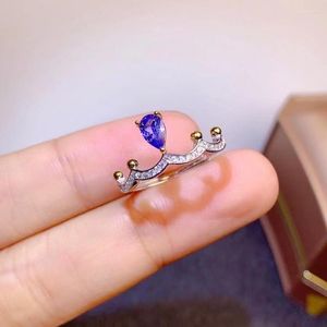 Cluster Rings Vintage Silver Gemstone Crown Ring For Young Girl 4mm 6mm Natural Tanzanite Brithday Gift Woman 925