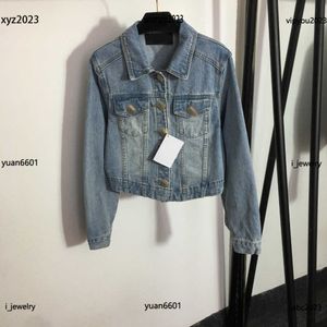 Damen-Designerjacke, einreihige, langärmlige Jeansjacke mit Revers, Größe S-XL, modischer Mantel mit goldenen Knöpfen, neues Angebot, 25. Juni