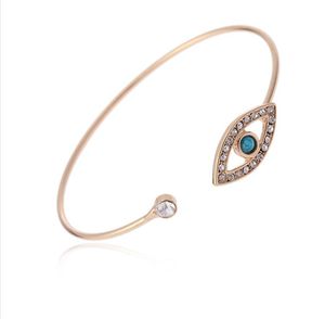 Armband guld färg rund form lycklig onda ögon turkisk hand öppen armband armband Bezel Blue CZ Women Jewelry