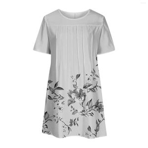 Casual Dresses Sun Women Summer Short Sleeve Tunic Shirt Midi Sundresses Daisy Print Dress Round Neck Graduation