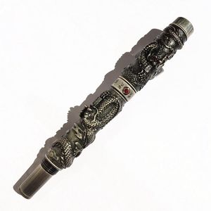 Pens Jinhao Vintage الفاخرة Rollerball Pen Double Dragon يلعب اللؤلؤ القديم الرمادي المعدني نحت مجموعة القلم الثقيل