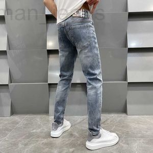 Men's Jeans designer In spring and summer, Guangzhou Xintang Jeans, men's cotton, Korean version, small feet, slim fit, Baby blue, high-end European goods, Daniel B F5Z8