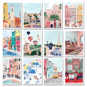 Anime rese städer landskap affisch canvas målning marocko new york landskap väggkonst canvas bilder för vardagsrum dekor interiör målningar w06