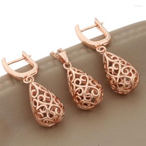 Halsbandörhängen Set 585 Rose Gold Color Drop and Pendant Set for Women Hanging Fashion 2023 High Quality