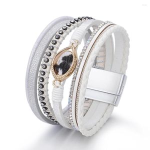 Charme Armbänder ZG Für Frauen Ins Stil Intarsien Strass Leder Mehrschichtige Geflochtene Teufelsauge Magnetische Schnalle Armreif Weiblichen Schmuck