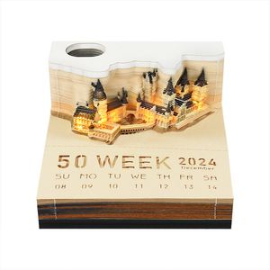 Objetos Decorativos Estatuetas Castelo Mágico Omoshiroi Bloco de Notas 3D 2024 Calendário Memo Pad Block Notes Hary Design Note Paper Papelaria Acessórios Novidade Gif 230629