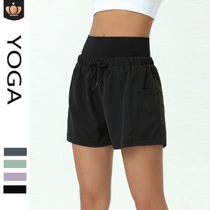 Lu Lu Lemons Women's Outfit Yoga Summer Roose High Waist Tight Sports Shortsダブルレイヤーアンチウォーキングレジャーファイスパンツ