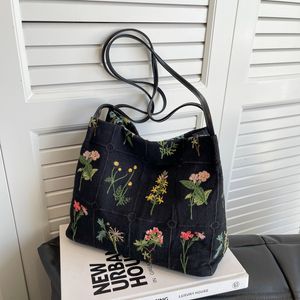 Akşam Çantaları Hylhexyr Vintage Çiçekli Desen Omuz Çantası Kadın Pamuk Keten Kumaş Tote Moda Kadın Çanta 230629