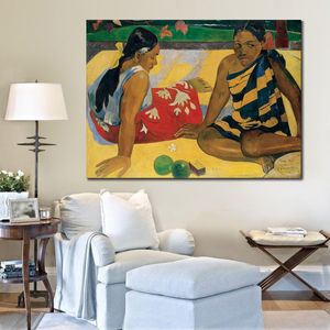 Symbolische Leinwandkunst Parau Api. Welche Neuigkeiten Paul Gauguin malt handgefertigte moderne Landschaften, Hotelzimmerdekoration