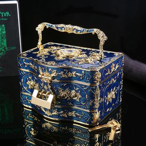 Косметический органайзер 3 слоя европейская металлическая шкатулка с зеркальным замком винтажный футляр для хранения домашний подарок украшение сундук 230628