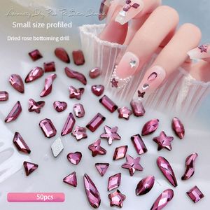 Nail Art Decorations 50PCS Flat Bottom Crystal Rose mini Super Flash High Quality Glass 3D Manicure DIY Decoration 230628