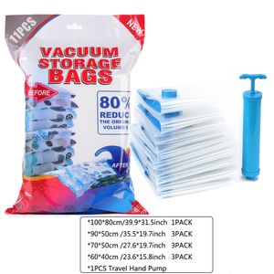 Förvaringspåsar 7-11 st vakuumpåse återanvändbara vakuumförvaringspåsar för tyg komprimerad väska med handpump resor spara rymdtätning filt arrangör 230628