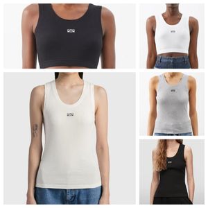 Frauen Tanks Camis Anagram-Embroidered Cotton-Blend-Tanktop-Shorts Designer T-Shirts Anzug Stricker Femme Cropped Jersey Ladies Tees Top Top