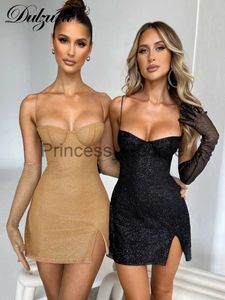 Party Dresses Dulzura Bling Glitter Sequins Sexy Y2K Clothes Long Sleeve Backless Side Slit Bodycon Mini Dress Women Club Party Elegant Outfit x0629