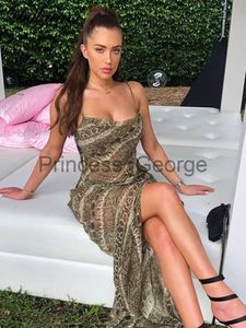 Partykleider Dulzura Snake Print Chiffon Sexy Frauen Lange Party Slip Maxi Sheer Kleid Strap Backless Slit Elegante 2023 Herbst Kleidung x0629