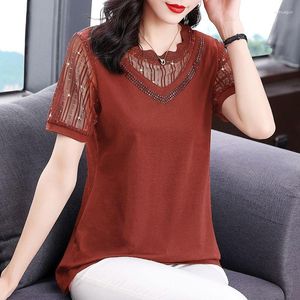 Women's Blouses Stylish Gauze Spliced Shirt Bright Silk Summer Short Sleeve Vintage Casual Solid Color Female Clothing Chic Diamonds Blouse