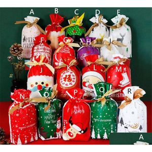 Рождественские украшения Пластиковые сумки Dstring Candy Cookie Snack Gift Birthday Party Wedding Decor Bag Kid Favorite Drop Delivery Home Dhptj