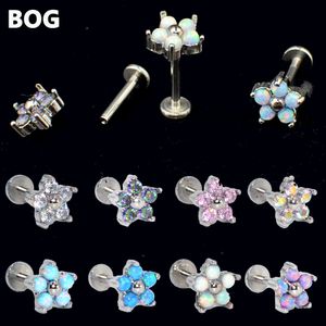 Göbek Bell Düğme Yüzükler 8 ADET Toptan G23 Çelik Opal Gem Labret Dudak Yüzük Kübik Zirkon Çiçek Kulak Kıkırdak Tragus Helix Piercing Takı 16g 230628