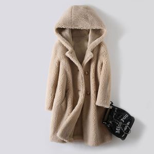 Women 2020 Winter New Real Lamb Fur Coat Female Genuine Granular Sheep Shearing Jacket Ladies Casual Warm Hooded Outerwear