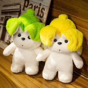 30 cm kreativ hund peluche leksaker kawaii vit hund docka fylld mjuk valp med bananhatt leksak för barn