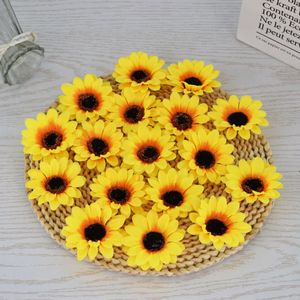 Dried Flowers 10pcs 8cm Large Silk Sunflower Artificial Flower Head For Wedding Box Decoration Headmade Accessories Fake flowers