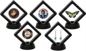 Coin Medals Stamp Display Clear 3D Jewelry Floating Frame Shadow With A Stand Holder Rings Pendant presentation Case Boxes