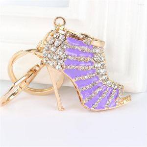 Keychains Purple High Heels Shoe Pendant Charm Rhinestone Crystal Purse Bag Keyring Key Chain Accessories Wedding Party Lover Gift