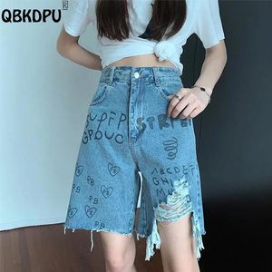 spódnica swobodna kreskówka doodle dżinsy dżinsy Kobiety ponadzakapotyzowanie 95 kg hip hop streetwear krótkie dżinsowe spodni letnie student