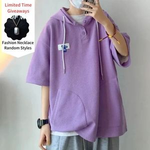 Men s Polos Spring Summer Fashion Solid Casual Loose Sporty Cool Boys Soft College Style Waffle Hoodie Pullover Shirt Short Sleeve Top 230629