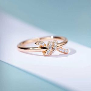 Brand charm S925 Sterling Silver Plated 18knot rose gold-plated mother knot girl rope ring female wedding engagement best friend