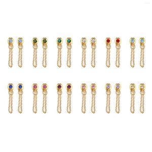 Stud Earrings Stainless Steel Birthstone Tassel 14K Gold Color Vacuum Plating 35mm X 3mm Dia. Post/ Wire Size: 0.8mm 1 Pair
