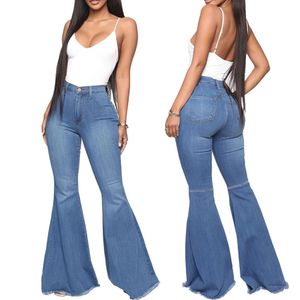 Jeans feminino elástico de cintura alta ajuste fino com botão de bolso 2023 calça casual boot-cut jeans feminino botão reto largo