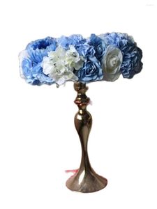 Dekoratif Çiçekler Yapay Gül Ortanca Yüzük Çelenk Düğün Masa Centerpiece Çiçek Topu Kemer Duvar Mavi 10 adet/grup TONGFENG