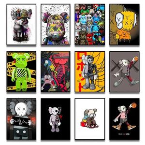 Pop Art Cartoon Doll Canvas Painting Graffiti Artwork Cartoon Toy Bear Poster Prints Wall Picture Art Home Room Decor Prints Modern Wall Picture Home Decoration w06