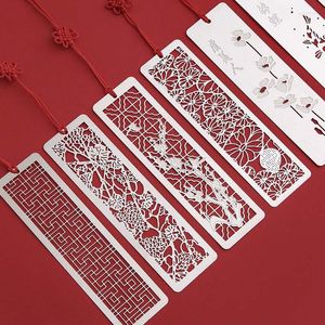 Chinese Style Bookmarks Creative Metal Hollow Out Book Mark Tasse With Red Knot For Kids Students Gifts School Supplies