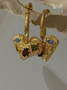Dangle Earrings Retro Distressed Texture Love Inlaid Rhinestone Personality Y2k Accessories Korean Fashion Jewelry Women