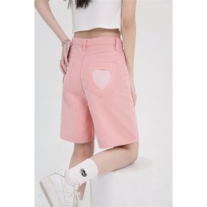 Dresses Pink Woman's Thin Short Jeans High Waist Denim Shorts Baggy Street Design Wide Leg Straight Summer Babes Jean Fivepoint Pants