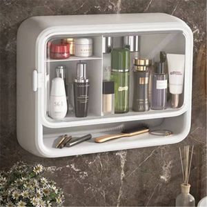 Bathroom Shelves Cosmetic Storage Box Wall Mounted Hole Free Dustproof Household Large Capacity Toilet Shelf 230628