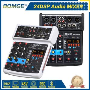 Mixer Audio Mixer 4 Channel 24 DSP Console de interface de som USB com Bluetooth 48V Phantom Power Recording para PC